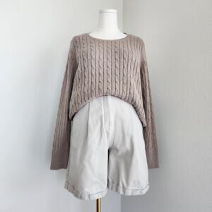 Vintage Y2K Light Brown Taupe Cable Knit Crew Neck Sweater St Johns Bay XL